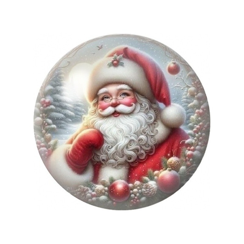 Cabochon en Verre Illustré Père Noël aux Boules Rouges 12 à 25mm