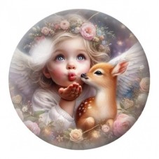 Cabochon en Verre Illustré Fillette au Petit Faon 12 à 25mm pour la Création de Bijoux Fantaisie - DIY