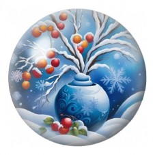 Cabochon en Verre Illustré Vase Bleu aux Baies d’Hiver 12 à 25mm pour la Création de Bijoux Fantaisie - DIY