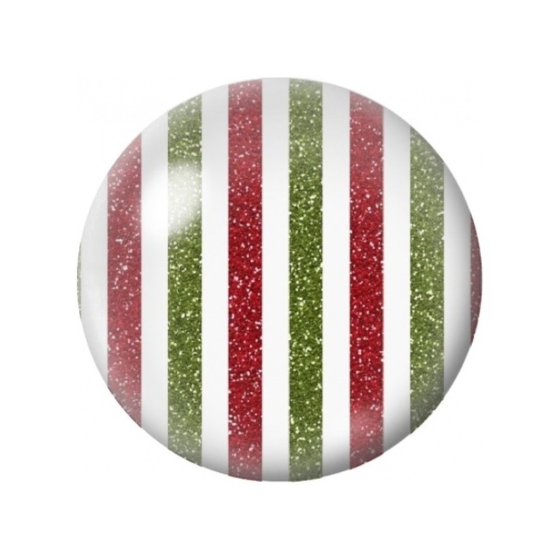 Cabochon en Verre Illustré Rayures Pailletées de Noël 12 à 25mm