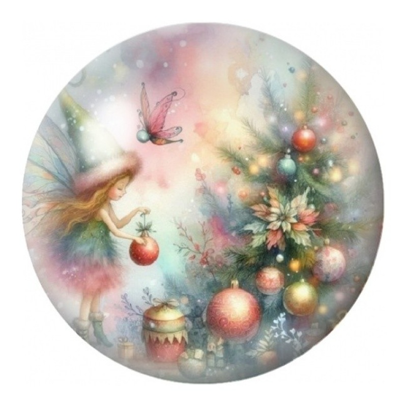 Cabochon en Verre Illustré Cerf devant le Sapin Aquarelle 12 à 25mm
