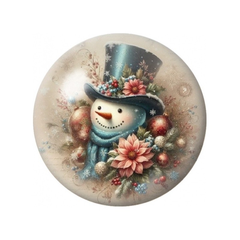 Cabochon en Verre Illustré Bonhomme de Neige au Haut-de-Forme 12 à 25mm
