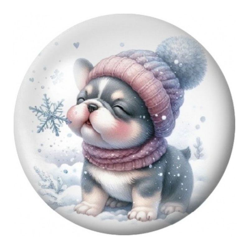 Cabochon en Verre Illustré Chiot au Bonnet d’Hiver 12 à 25mm
