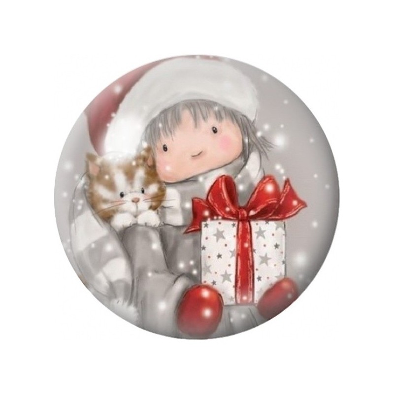 Cabochon en Verre Illustré Enfant au Chat et au Cadeau 12 à 25mm