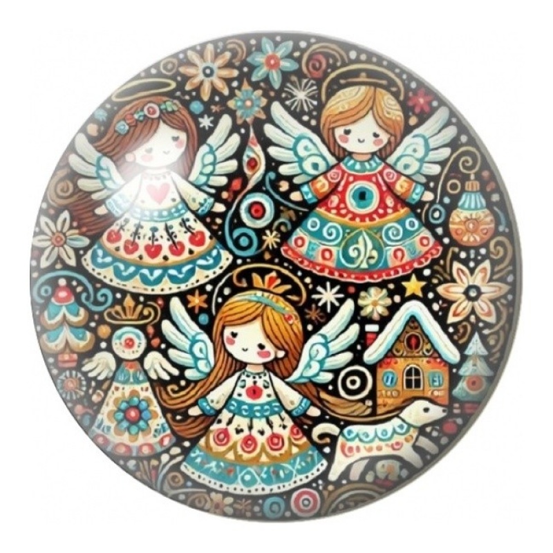 Cabochon en Verre Illustré Anges de Noël Folk 12 à 25mm