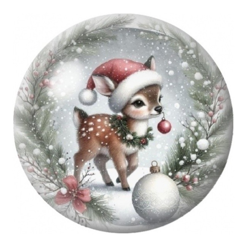 Cabochon en Verre Illustré Faon au Bonnet de Noël 12 à 25mm