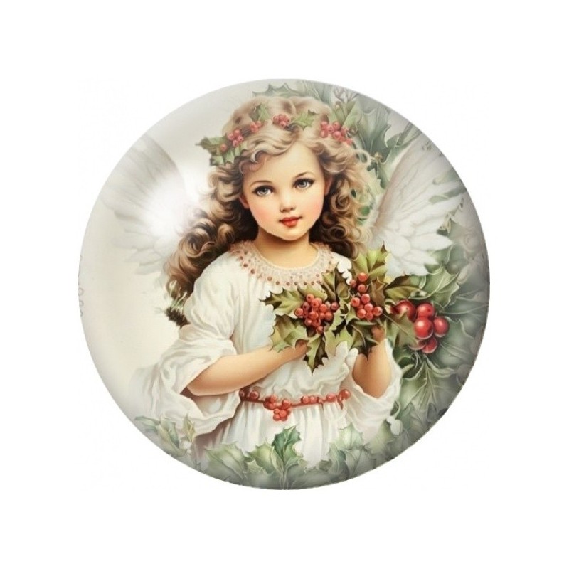 Cabochon en Verre Illustré Ange au Bouquet de Noël 12 à 25mm
