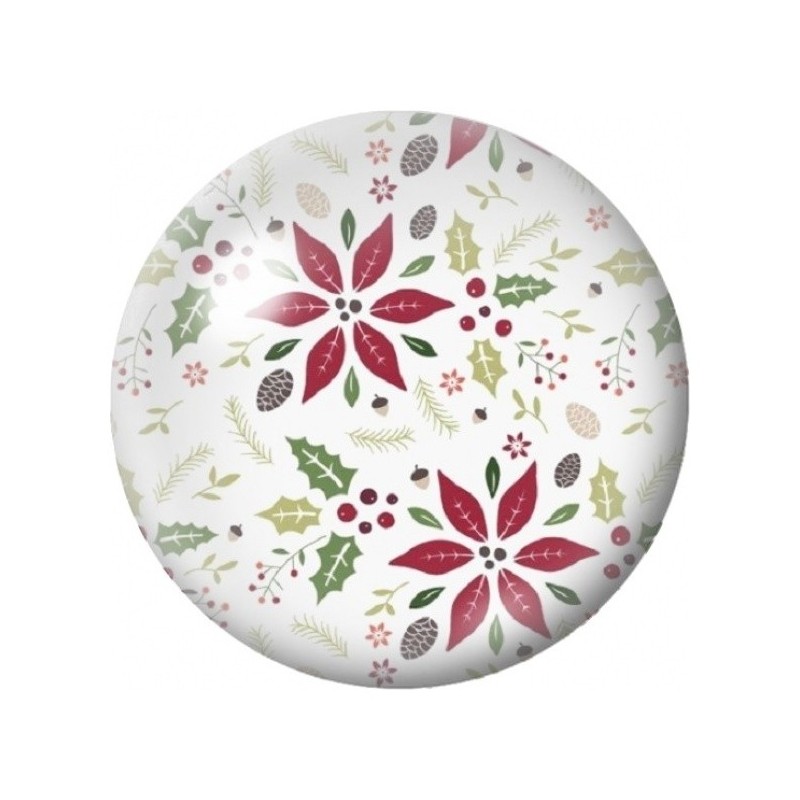 Cabochon en Verre Illustré Poinsettias et Houx 12 à 25mm