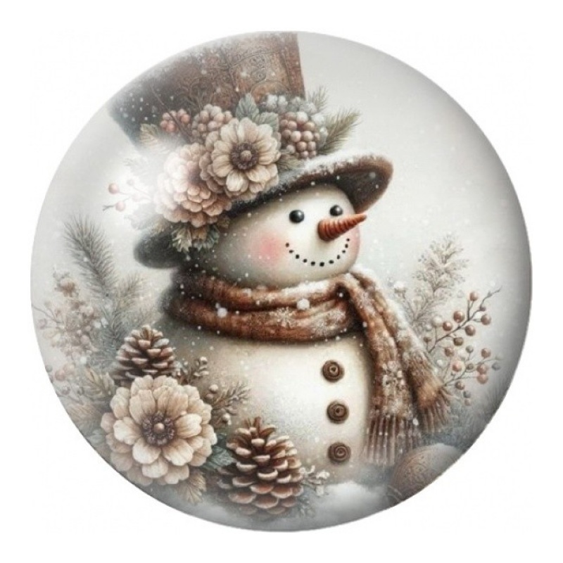 Cabochon en Verre Illustré Bonhomme de Neige aux Pommes de Pin 12 à 25mm
