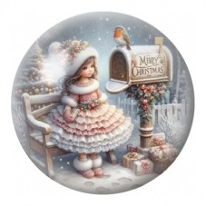 Cabochon en Verre Illustré Fillette au Panneau Merry Christmas 12 à 25mm pour la Création de Bijoux Fantaisie - DIY