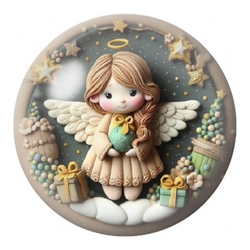 Cabochon en Verre Illustré Petit Ange aux Cadeaux 12 à 25mm