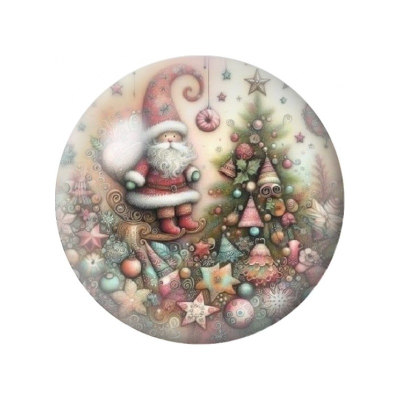 Cabochon en Verre Illustré Père Noël près du Sapin Vintage 12 à 25mm