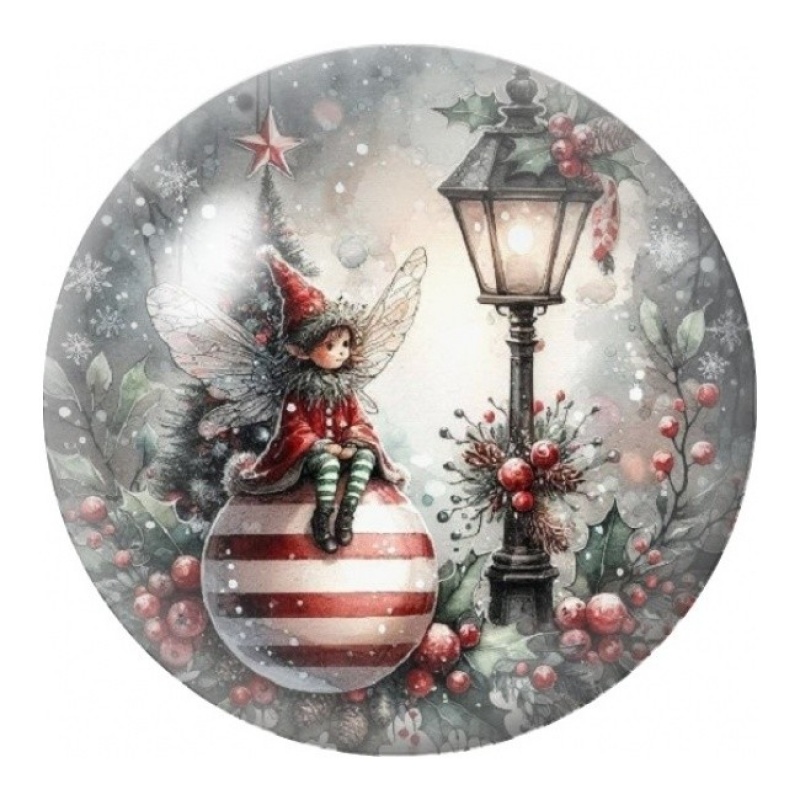 Cabochon en Verre Illustré Lutin au Réverbère Enneigé 12 à 25mm