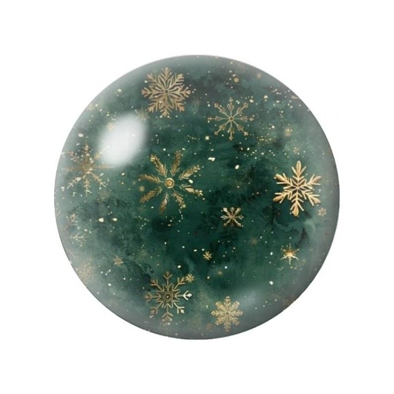 Cabochon en Verre Illustré Flocons Dorés sur Fond Vert 12 à 25mm