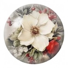 Cabochon en Verre Illustré Poinsettia Blanc aux Baies Rouges 12 à 25mm pour la Création de Bijoux Fantaisie - DIY