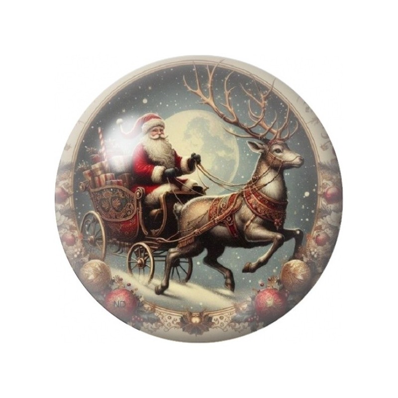 Cabochon en Verre Illustré Père Noël en Traîneau Vintage 12 à 25mm
