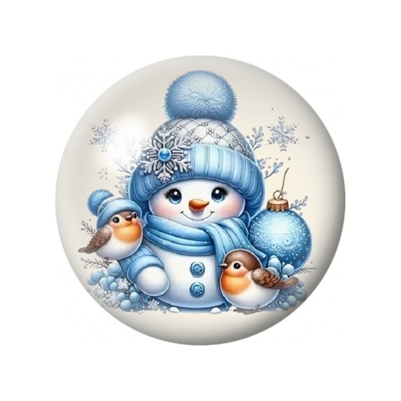 Cabochon en Verre Illustré Bonhomme de Neige aux Oiseaux 12 à 25mm