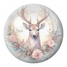 Cabochon en Verre Illustré Cerf Blanc aux Roses 12 à 25mm pour la Création de Bijoux Fantaisie - DIY