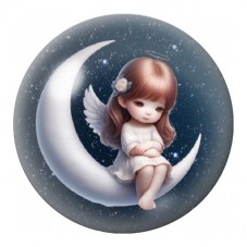 Cabochon en Verre Illustré Ange sur un Croissant de Lune 12 à 25mm pour la Création de Bijoux Fantaisie - DIY