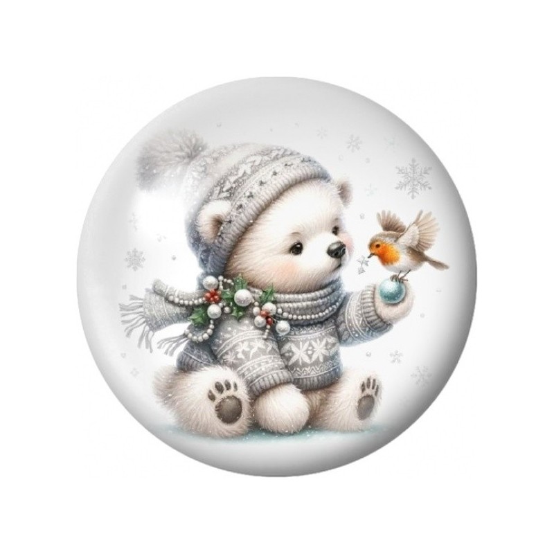 Cabochon en Verre Illustré Ourson et Bonhomme de Neige 12 à 25mm