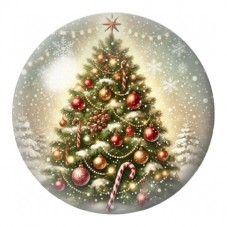 Cabochon en Verre Illustré Sapin aux Boules Rouges 12 à 25mm pour la Création de Bijoux Fantaisie - DIY