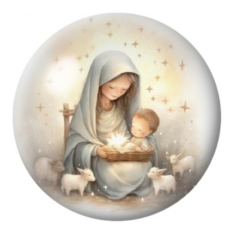 Cabochon en Verre Illustré Vierge à l’Enfant de Noël 12 à 25mm