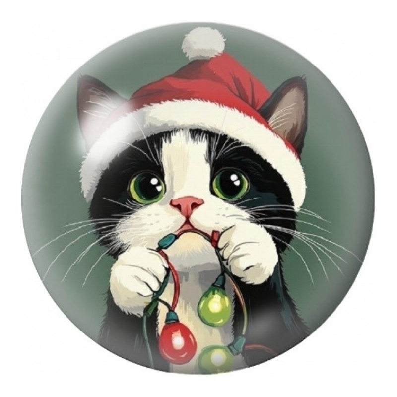Cabochon en Verre Illustré Chat aux Lumières de Noël 12 à 25mm
