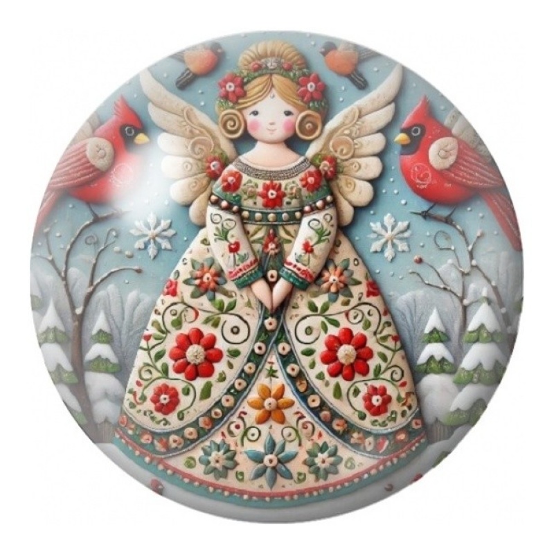 Cabochon en Verre Illustré Ange Folk de Noël 12 à 25mm