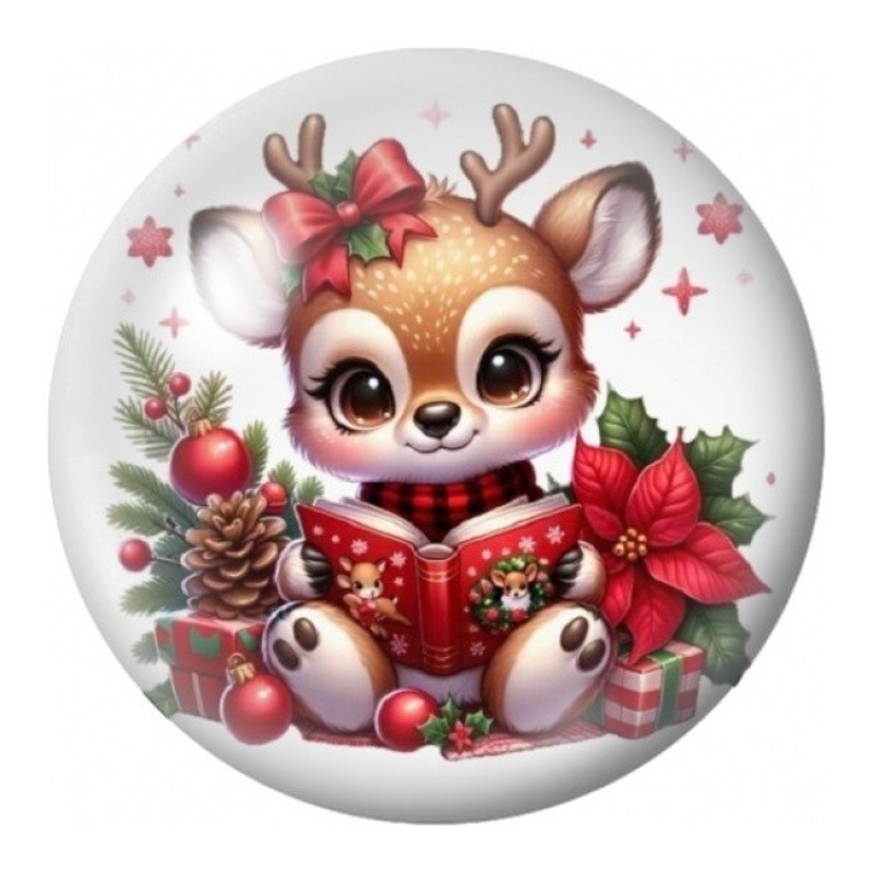 Cabochon en Verre Illustré Faon au Cadeau de Noël 12 à 25mm