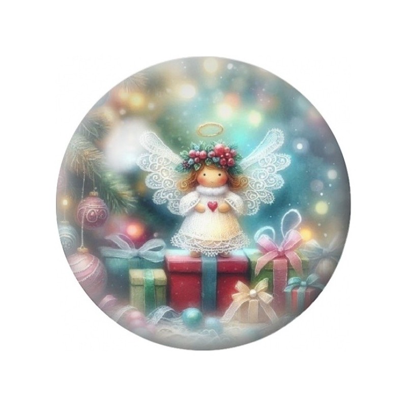 Cabochon en Verre Illustré Petit Ange aux Paquets Cadeaux 12 à 25mm