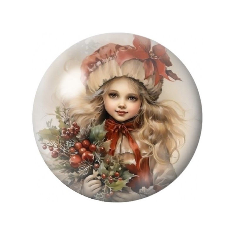 Cabochon en Verre Illustré Fillette au Bonnet de Houx 12 à 25mm