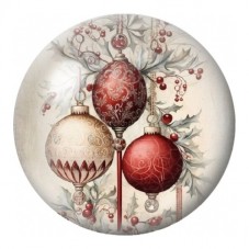 Cabochon en Verre Illustré Boules Rouges sur Branche Givrée 12 à 25mm pour la Création de Bijoux Fantaisie - DIY