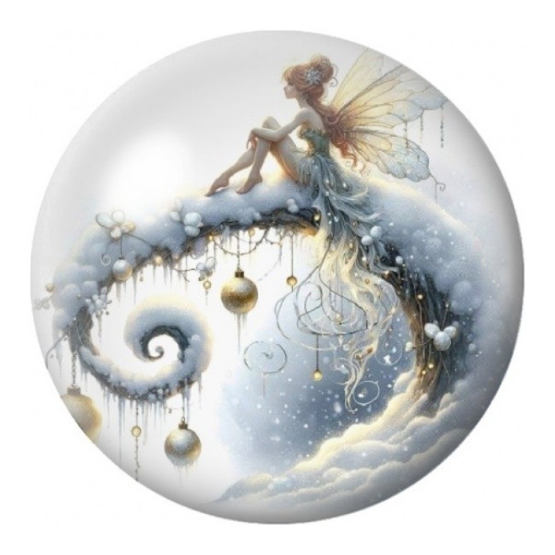Cabochon en Verre Illustré Fée sur une Branche de Lune 12 à 25mm