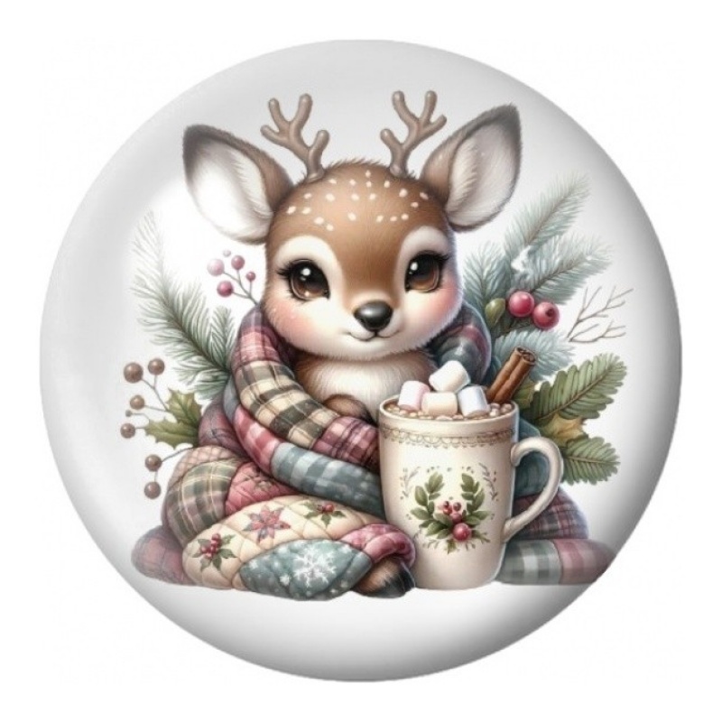 Cabochon en Verre Illustré Faon au Chocolat Chaud 12 à 25mm