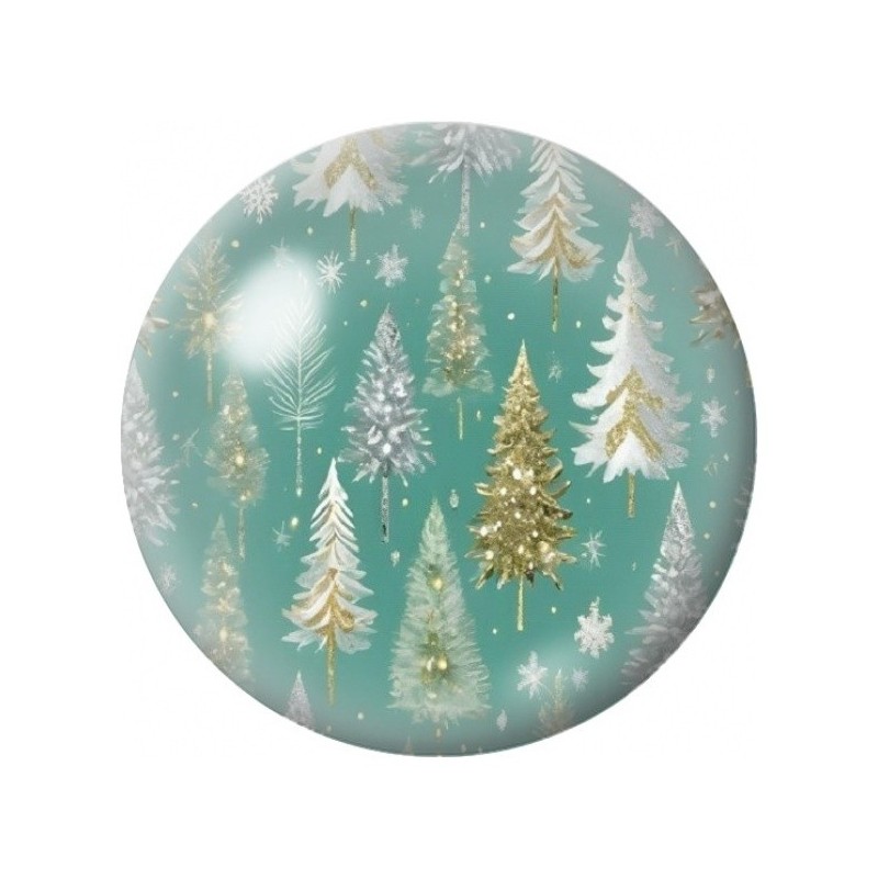 Cabochon en Verre Illustré Sapins Dorés sur Fond Turquoise 12 à 25mm