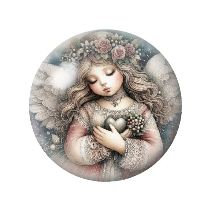 Cabochon en Verre Illustré Ange au Cœur Blanc 12 à 25mm