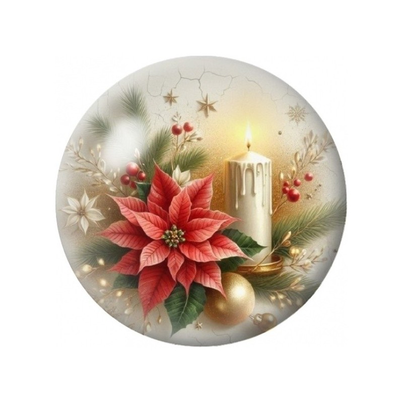 Cabochon en Verre Illustré Bougie au Poinsettia Rouge 12 à 25mm