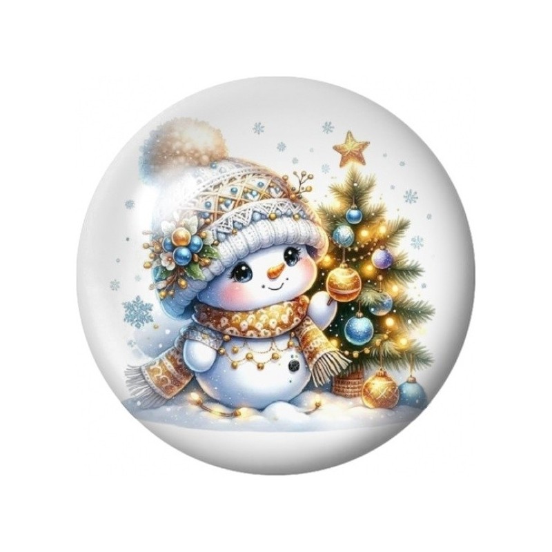 Cabochon en Verre Illustré Bonhomme de Neige au Sapin Doré 12 à 25mm