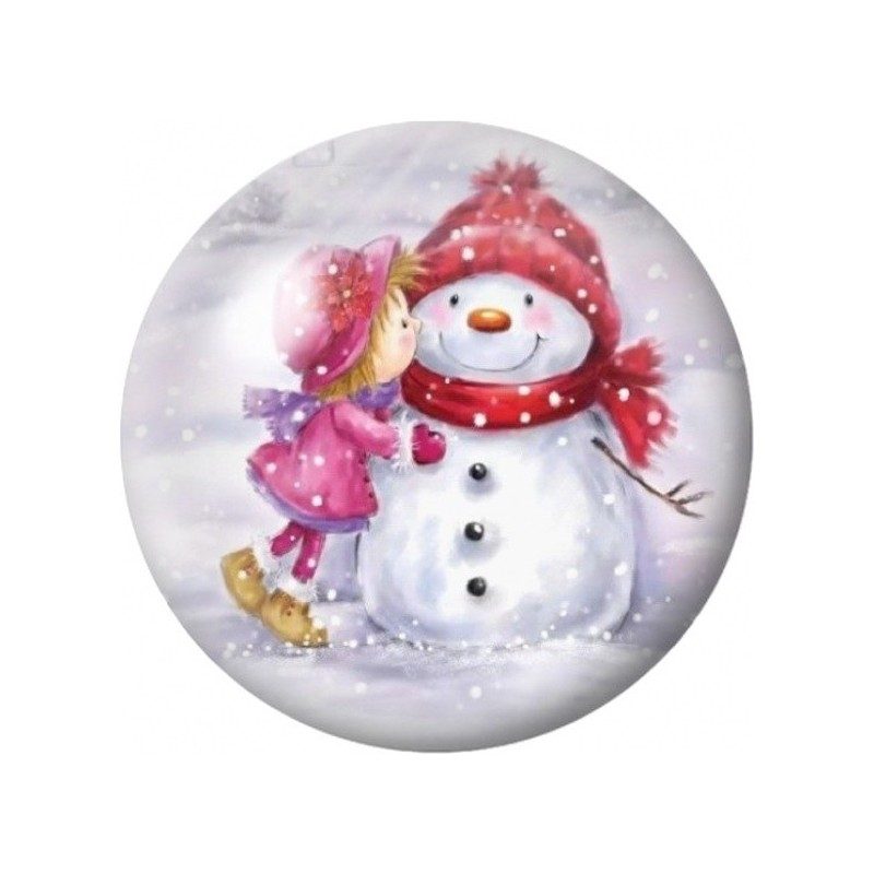 Cabochon en Verre Illustré Fillette et Bonhomme de Neige 12 à 25mm