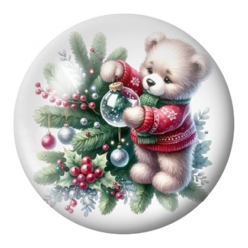 Cabochon en Verre Illustré Ourson Décorant le Sapin 12 à 25mm