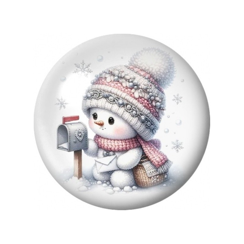 Cabochon en Verre Illustré Bonhomme de Neige au Courrier 12 à 25mm