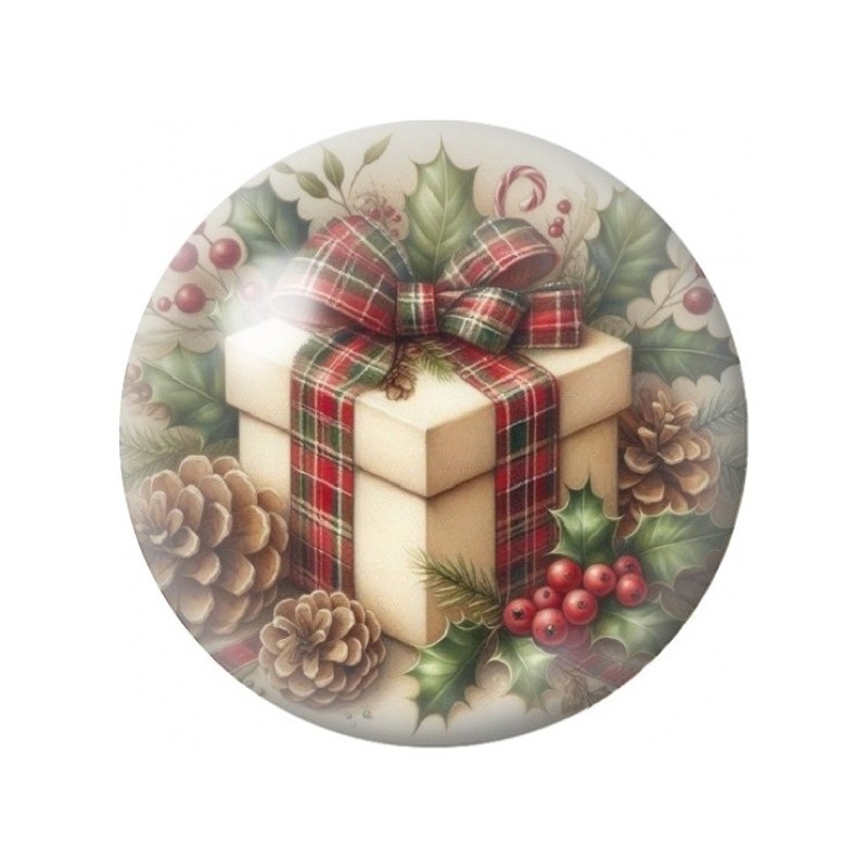 Cabochon en Verre Illustré Cadeau de Noël au Ruban Tartan 12 à 25mm
