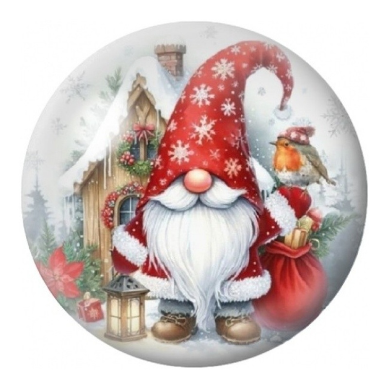 Cabochon en Verre Illustré Gnome devant le Village de Noël 12 à 25mm
