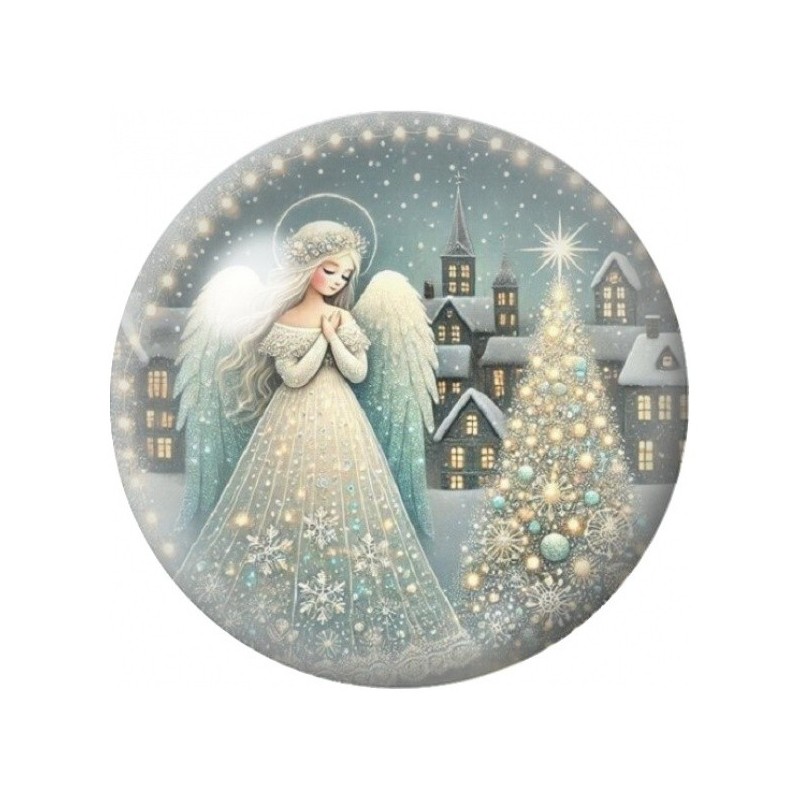 Cabochon en Verre Illustré Ange dans le Village Illuminé 12 à 25mm