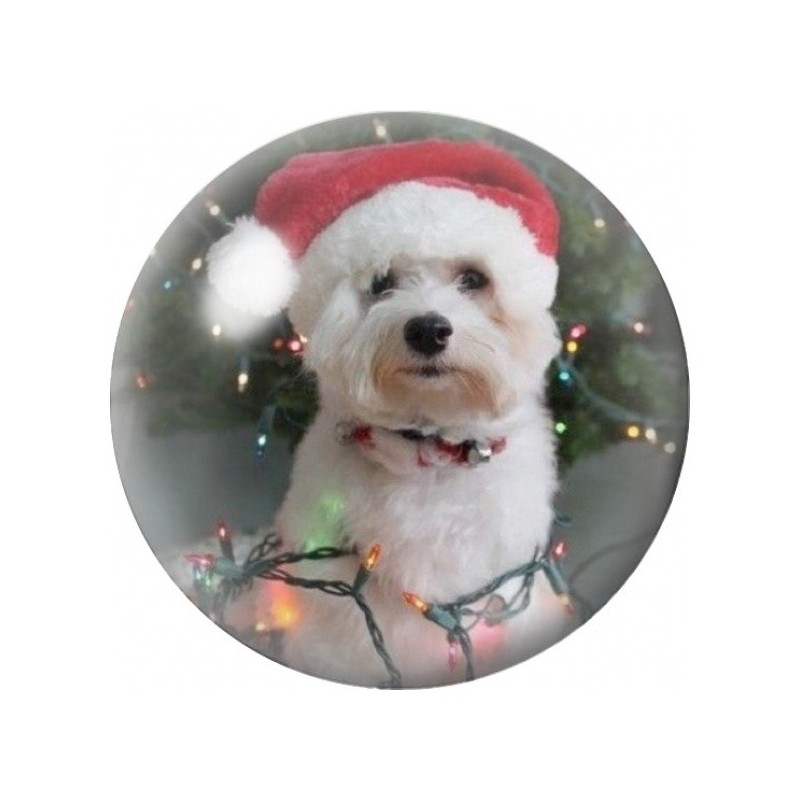 Cabochon en Verre Illustré Petit Chien au Bonnet de Noël 12 à 25mm