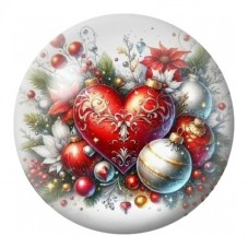 Cabochon en Verre Illustré Cœur Rouge et Boules de Noël 12 à 25mm pour la Création de Bijoux Fantaisie - DIY
