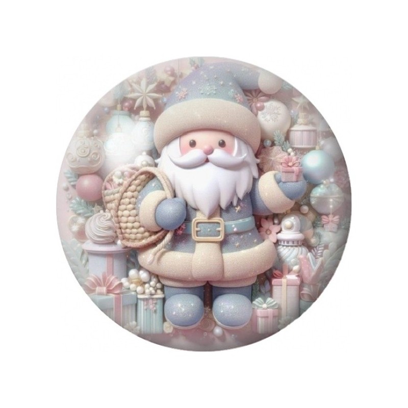 Cabochon en Verre Illustré Père Noël aux Cadeaux Pastel 12 à 25mm