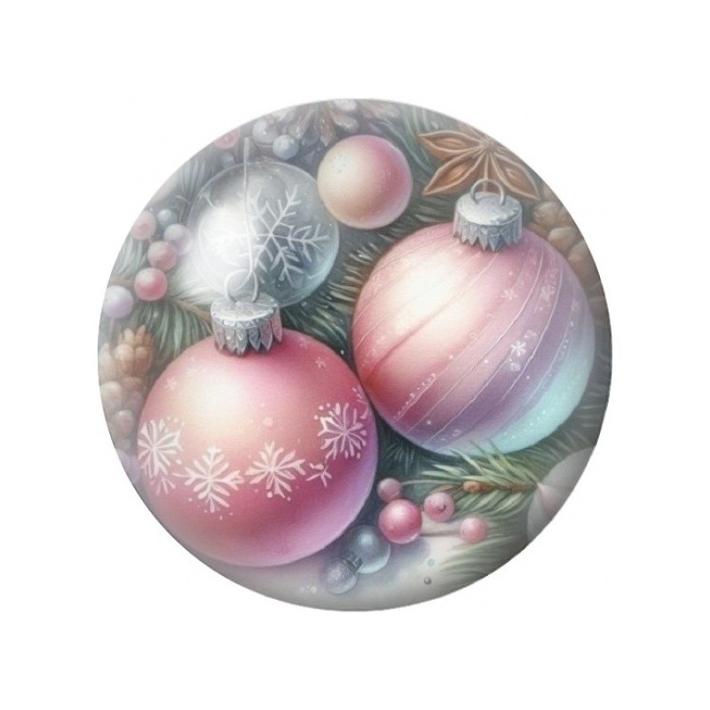 Cabochon en Verre Illustré Boules de Noël Roses et Bleues 12 à 25mm