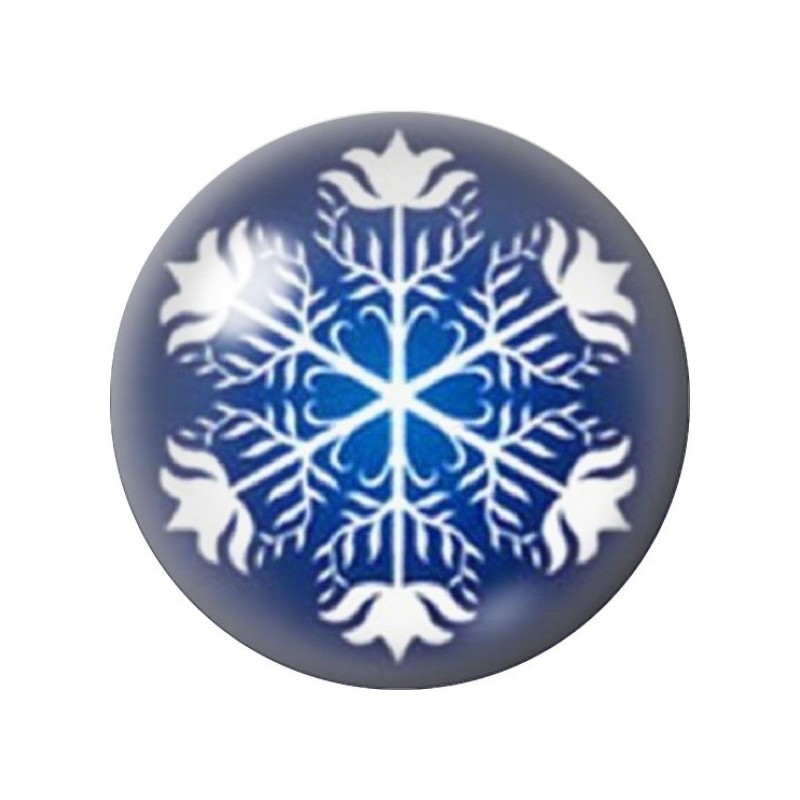 Cabochon en Verre Illustré Flocon Dentelé sur Fond Bleu 12 à 25mm