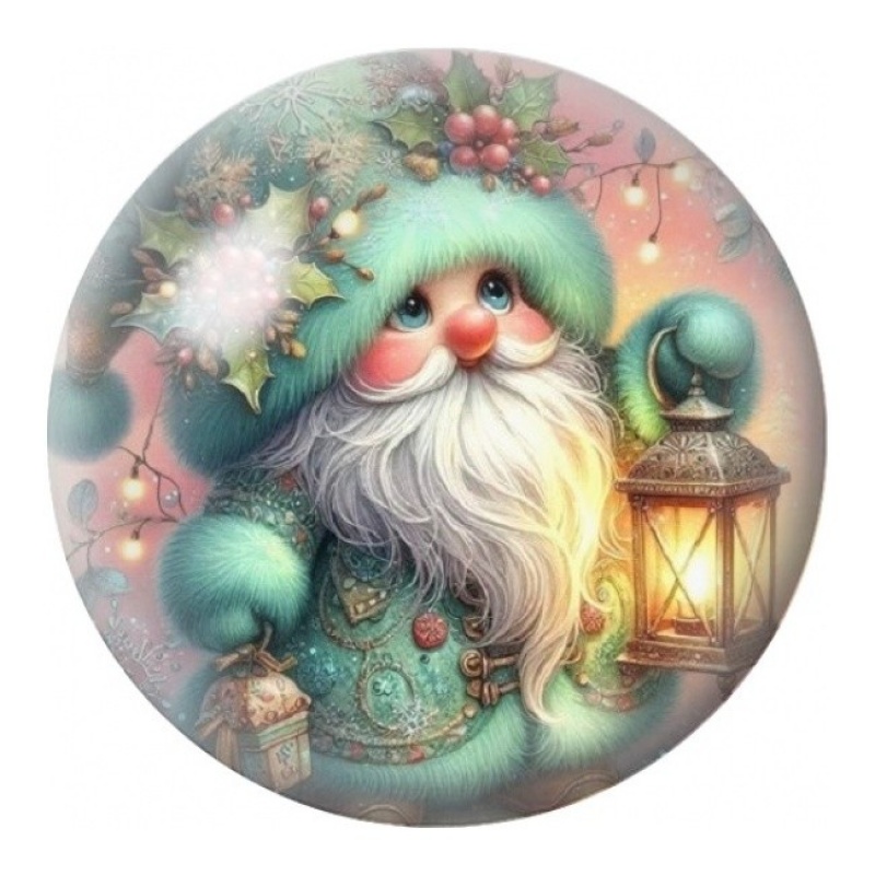 Cabochon en Verre Illustré Gnome Vert à la Lanterne 12 à 25mm